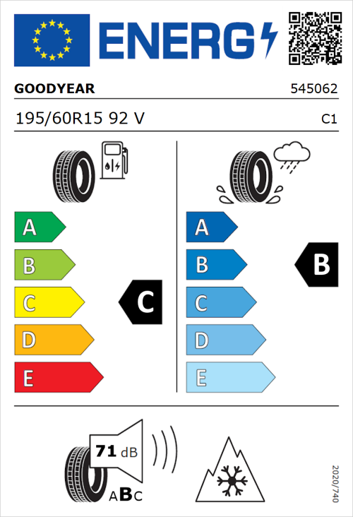 Tyre Label for Goodyear Vector 4Seasons Gen-3 195/60R15 92V