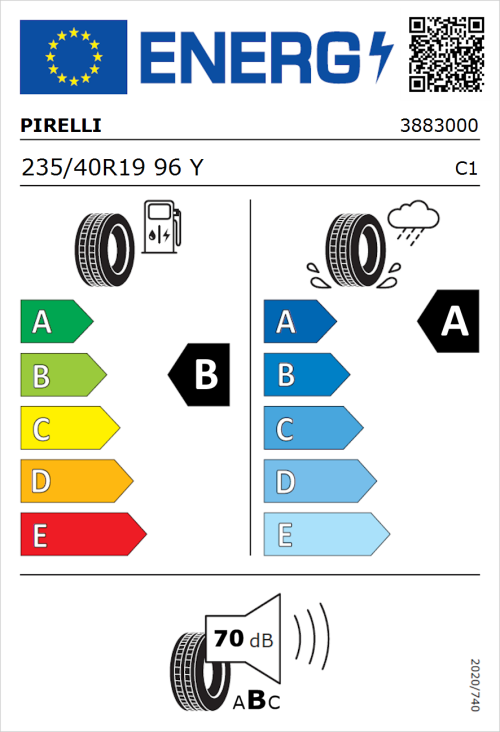 Tyre Label for Pirelli Powergy 235/40R19 96Y