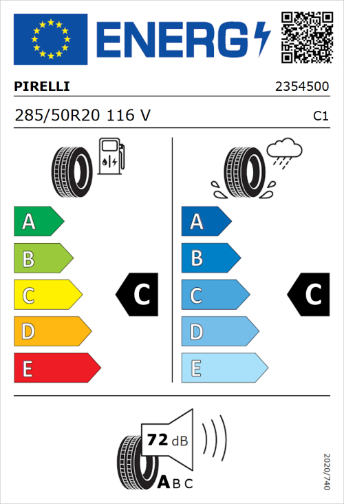 Tyre Label for Pirelli Scorpion Verde 285/50R20 116V