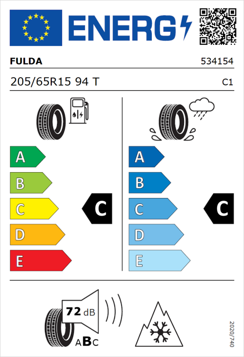 Tyre Label for Fulda Kristall Control HP2 205/65R15 94T