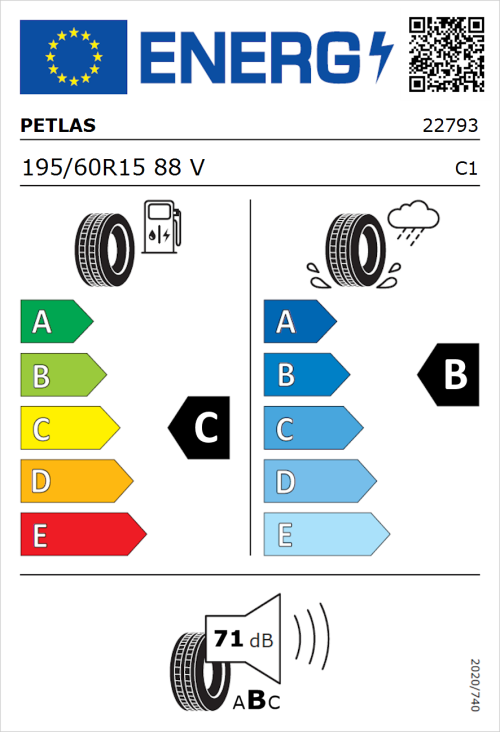 Tyre Label for Petlas Imperium PT515 195/60R15 88V