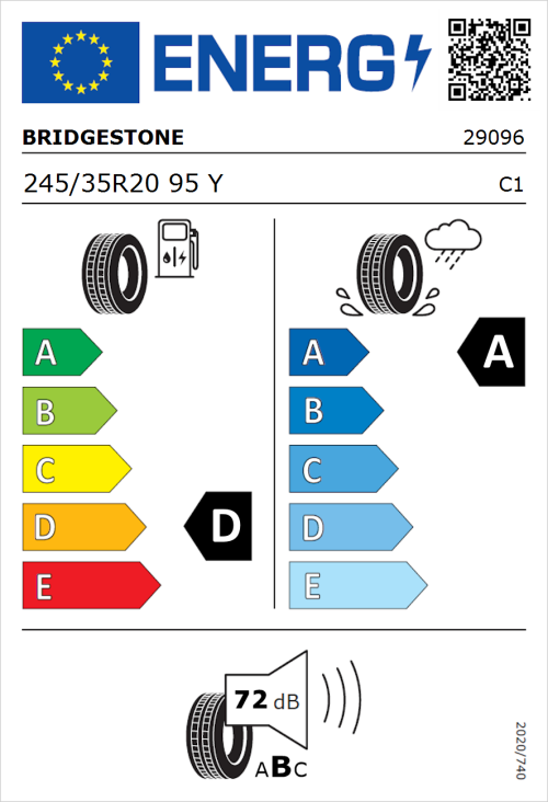 Tyre Label for Bridgestone Potenza Sport Evo 245/35R20 95Y