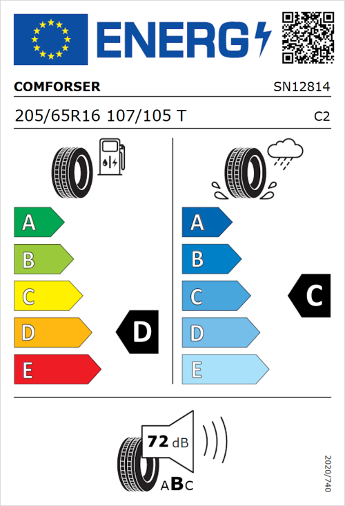 Tyre Label for Comforser CF300 205/65R16 107/105T