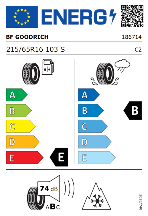 Tyre Label for BF Goodrich All-Terrain T/A KO2 RBL 215/65R16 103S